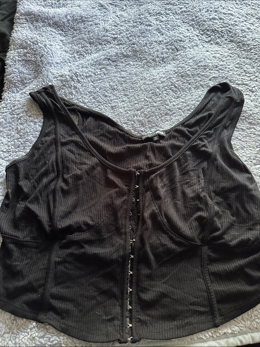 Black Ribbed Hook-and-Eye Crop Top